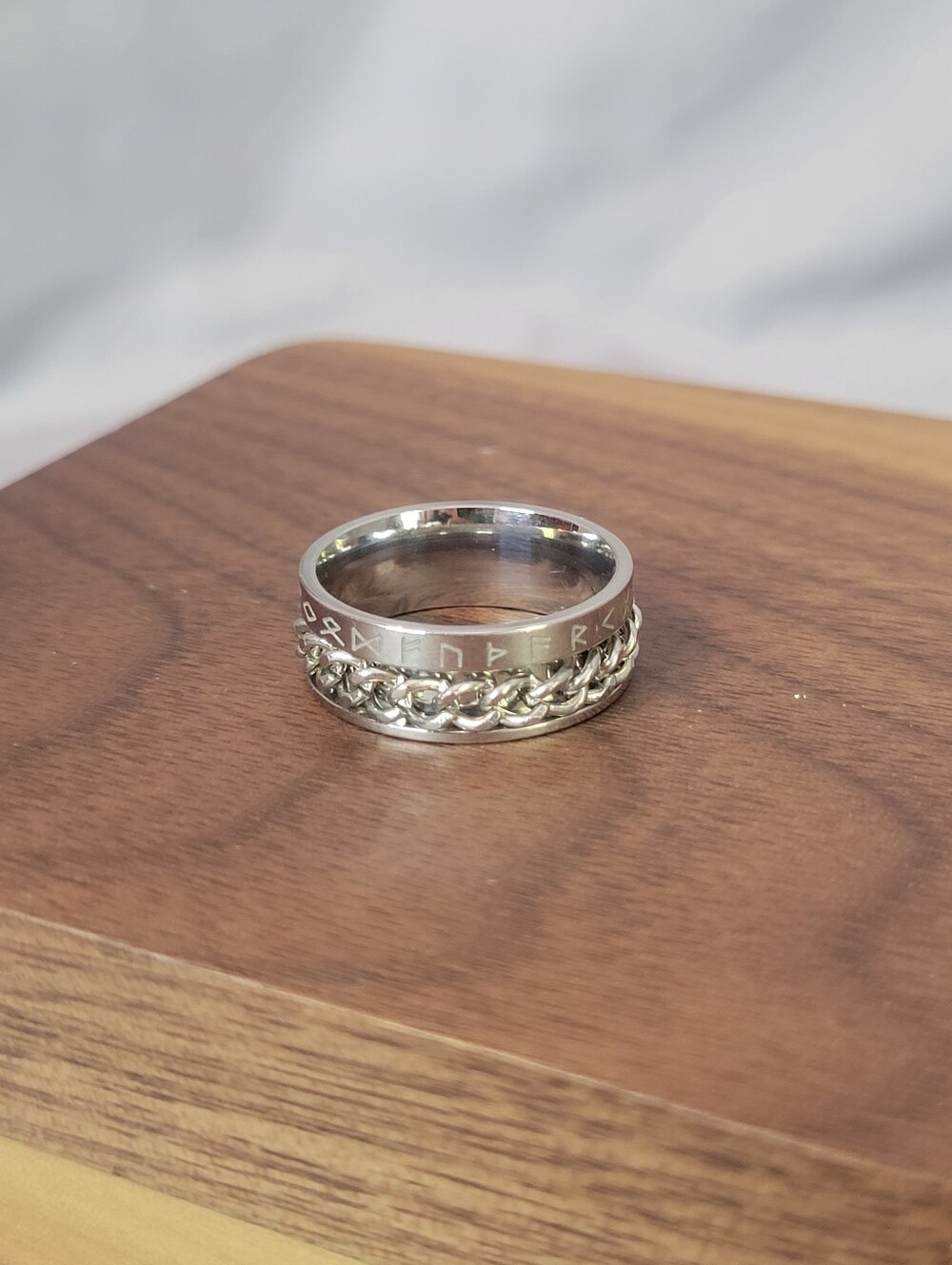 Viking Rune With Chain Spinner Band Ring Stainless Steel